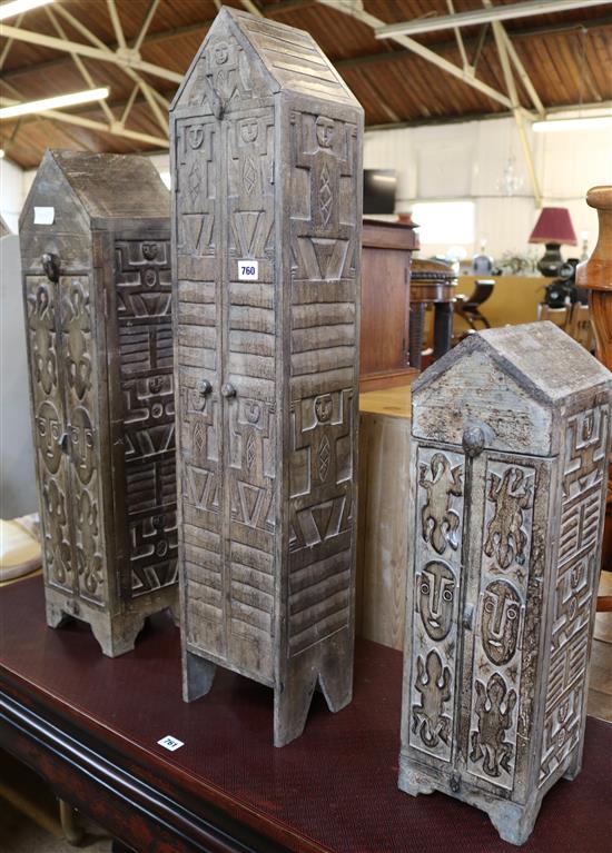 Set of 3 Oriental carved graduated cupboards